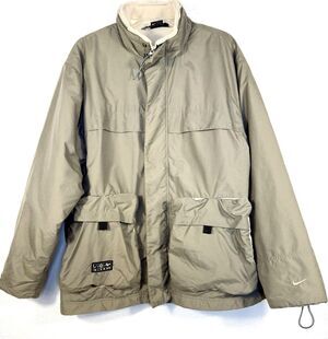 Vintage 90s Nike Jacket Mens Small Green Tan Fleece Collar Cargo Pocket Y2K Coat
